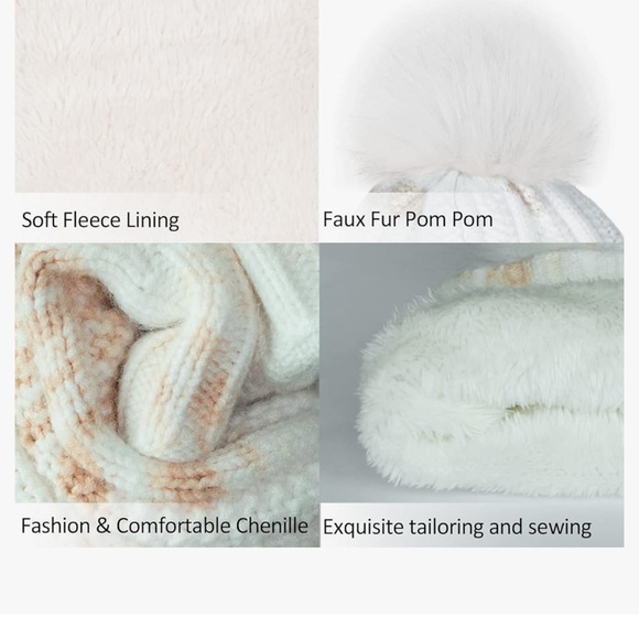 New in package 3 pack of Chenille toques with fur pompon top - lined - Picture 3 of 9